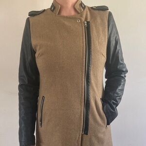Tan and Black Faux Leather Side Zip Jacket  - L